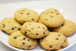 dairy free chocolate chip cookies on a white plate