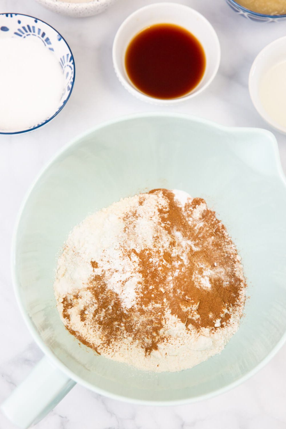 mixing dry ingredients for applesauce donut bites