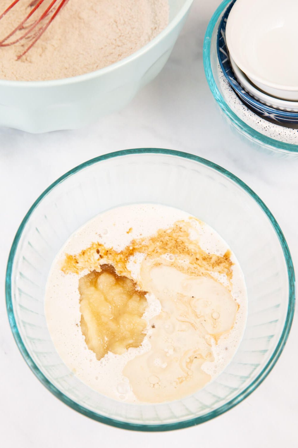 mixing wet ingredients for applesauce donut bites